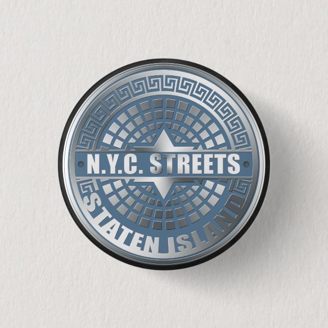 Manhole Staten Island Blue 3 Cm Round Badge (Front)