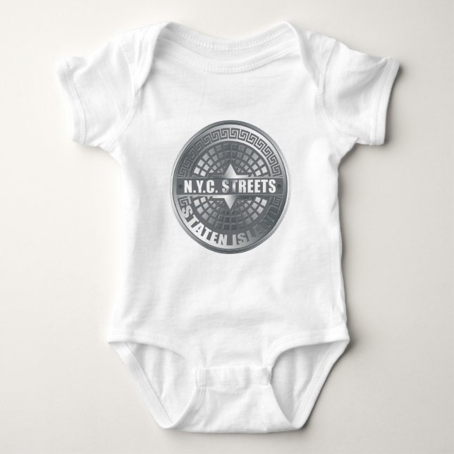 Manhole Staten Island Grey Baby Bodysuit (Front)