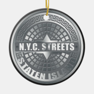 Manhole Staten Island Grey Ceramic Tree Decoration