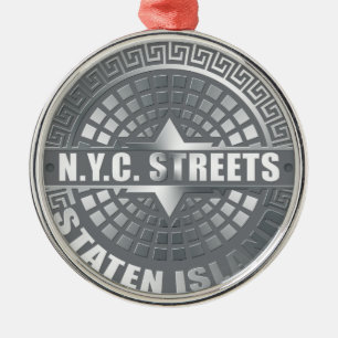 Manhole Staten Island Grey Metal Tree Decoration