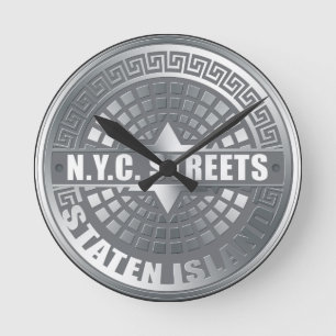 Manhole Staten Island Grey Round Clock