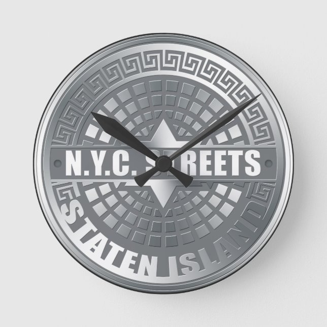 Manhole Staten Island Grey Round Clock (Front)