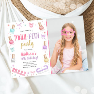 Mani-Pedi Party Manicure and Pedicure Bow Birthday Invitation