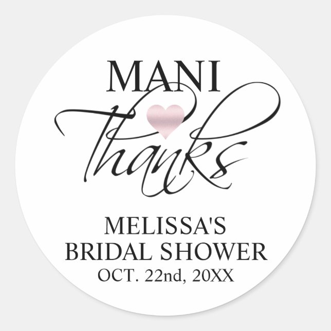 MANI Thanks Bridal Baby Shower Nail Polish Classic Round Sticker (Front)