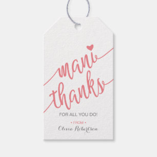 Mani Thanks Thank You Tag, Manicure Tag, Pink Gift Tags