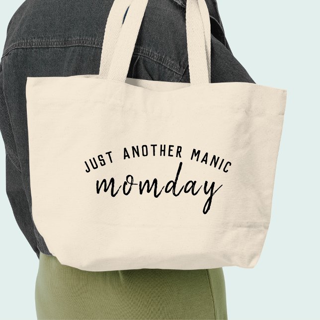 Manic Momday | Busy Mum Modern Mother's Day Pun Large Tote Bag (Creator Uploaded)