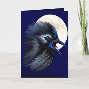 Manic Raven with Moon  Card