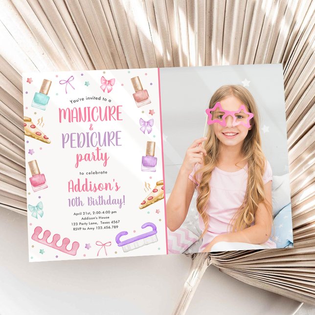 Manicure and Pedicure Bow Mani-Pedi Party Birthday Invitation (Creator Uploaded)