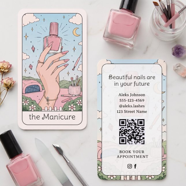 Manicure Artist Pink Celestial Business Card (Creator Uploaded)