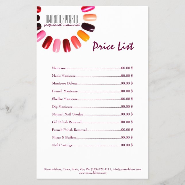 Manicure Nail Salon Price List Simple White Flyer (Front)