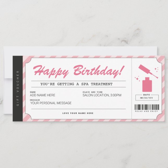Manicure Pedicure Pink Gift Voucher Certificate Invitation (Front)