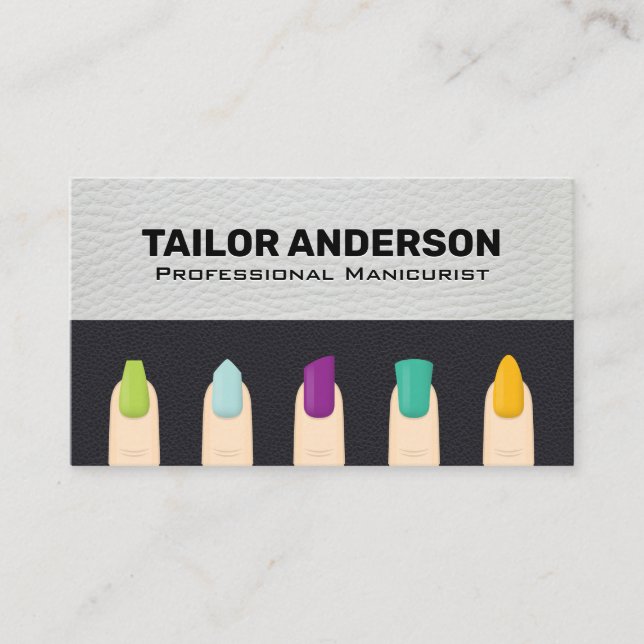 Manicured Finger Nails | Leather Background Business Card (Front)