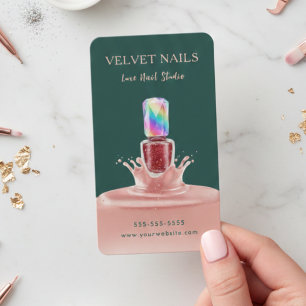 Manicurist Artist Nail Tech Dark Green Blush Pink Business Card