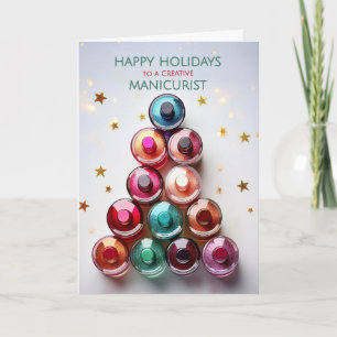 Manicurist Christmas Nail Polish Bottles Tree Holiday Card