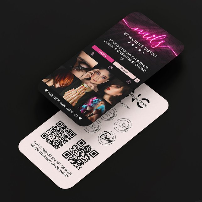Manicurist Nail Tech Pink Elegant Loyalty logo Business Card (Manicurist Nail Tech Pink Elegant Loyalty logo)