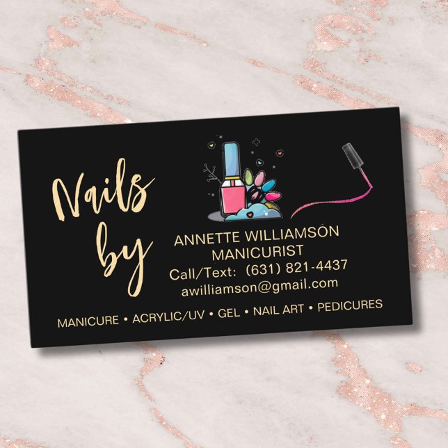 Manicurist Nail Technician Black Gold Business Card (Creator Uploaded)