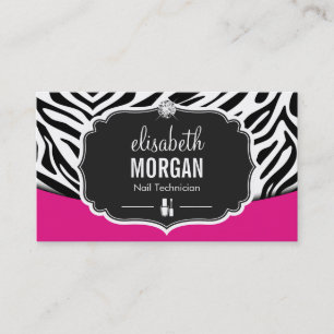 Manicurist Nail Technician Black Pink Zebra Print Business Card