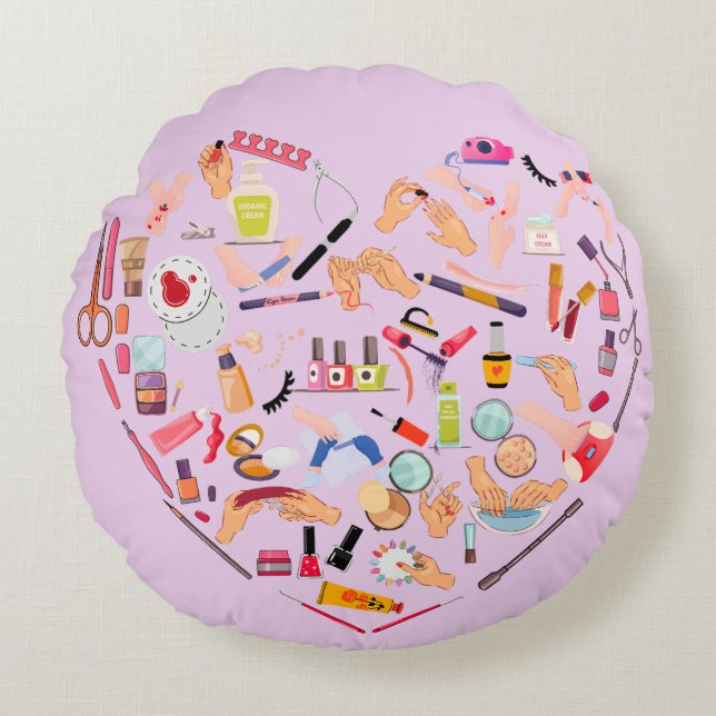Manicurist Nail Technician Tool Heart Round Cushion (Front)