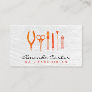 Manicurist Nail Tools White Leather Background Business Card