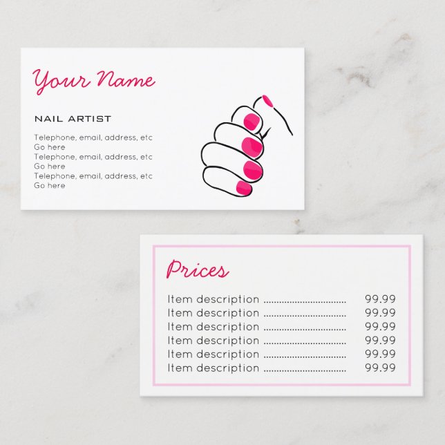Manicurist Price Business Cards (Front/Back)