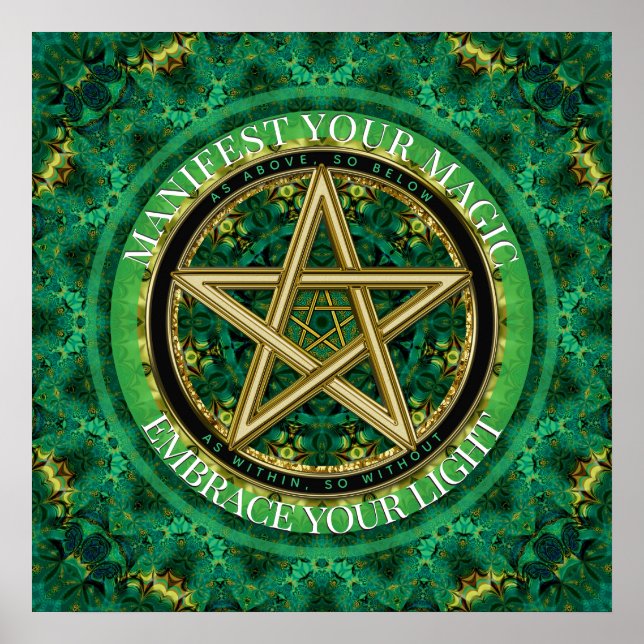Manifest Your Magic Golden Pentacle Nature Green Poster (Front)