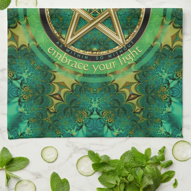 Manifest Your Magic Golden Pentacle Sun Star Tea Towel (Folded)