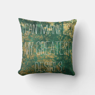 Manifestation Affirmation Quote on Green Cushion