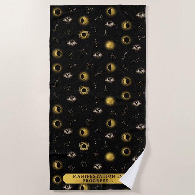 Manifestation Celestial Sun & Moon Zodiac Eye Beach Towel (Front)