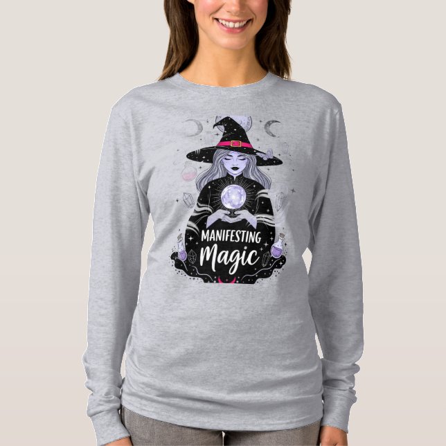 Manifesting Magic Witch Halloween T-Shirt (Front)