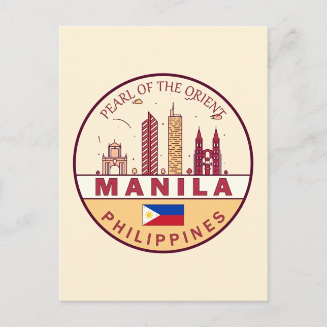 Manila Philippines City Skyline Emblem Postcard (Front)