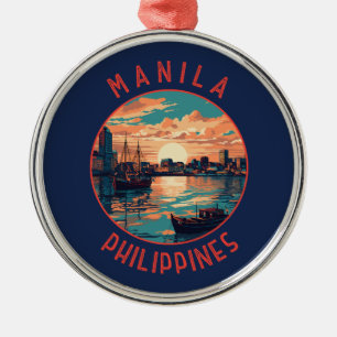 Manila Philippines Retro Distressed Circle Metal Tree Decoration