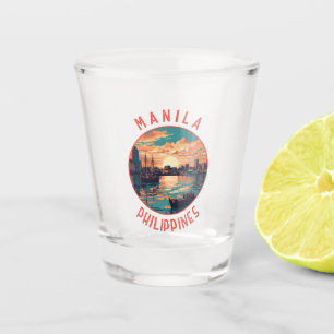 Manila Philippines Retro Distressed Circle Shot Glass