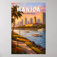 Manila Philippines Skyline Illustration Travel Art