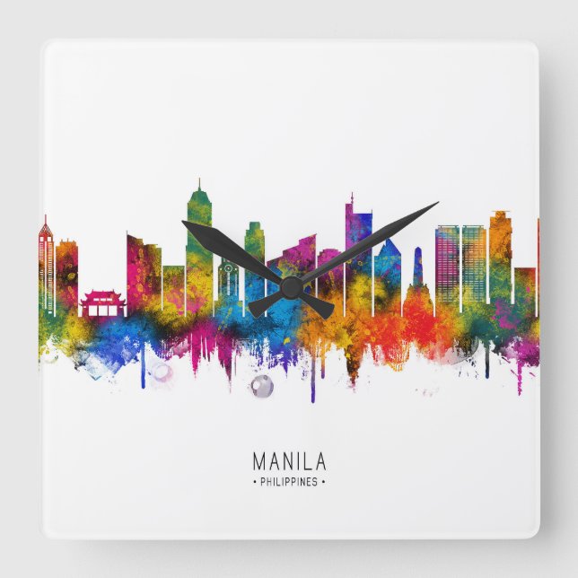 Manila Philippines Skyline Square Wall Clock (Front)