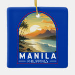 Manila Philippines Travel Art Vintage Ceramic Ornament<br><div class="desc">Manila retro vector travel design. Manila,  the capital of the Philippines,  is a densely populated bayside city on the island of Luzon,  which mixes Spanish colonial architecture with modern skyscrapers.</div>