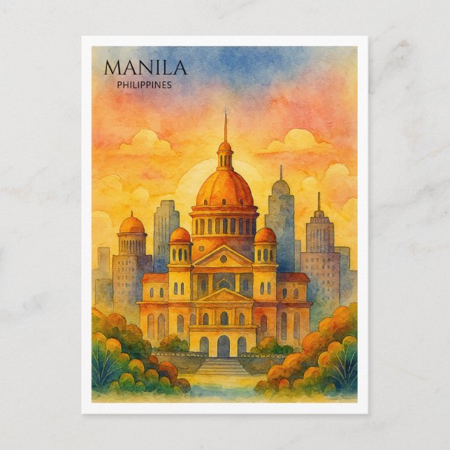 Manila Philippines Watercolor Postcard Souvenir (Front)