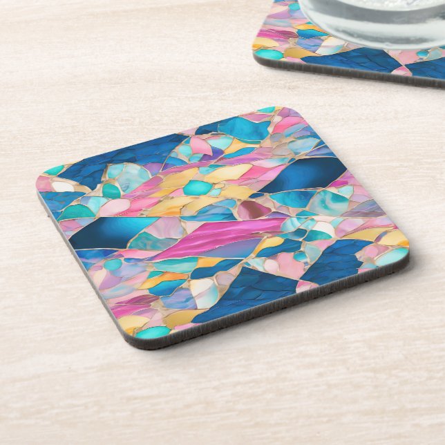 “Manilva” Blue Pink Sand Fractured Waves Coaster (Left Side)