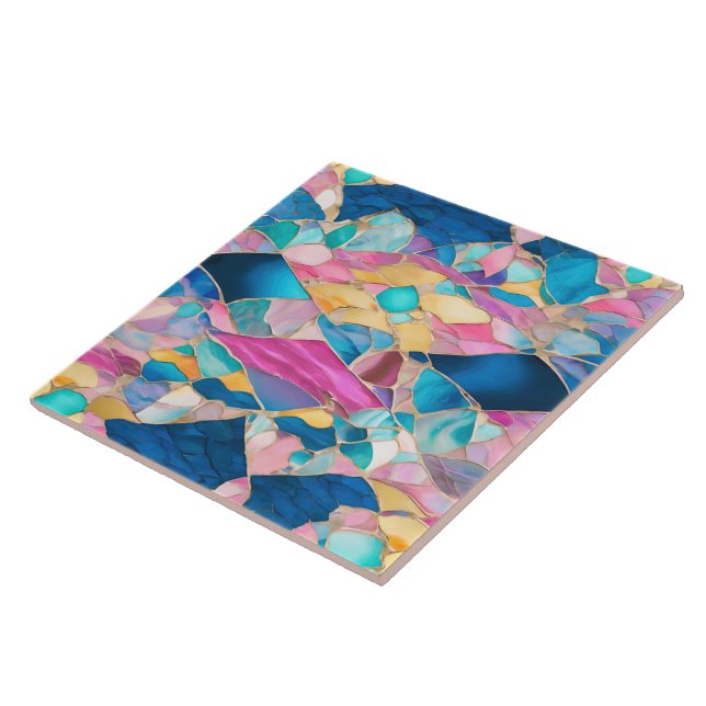 “Manilva” Blue Pink Sand Fractured Waves Tile (Side)