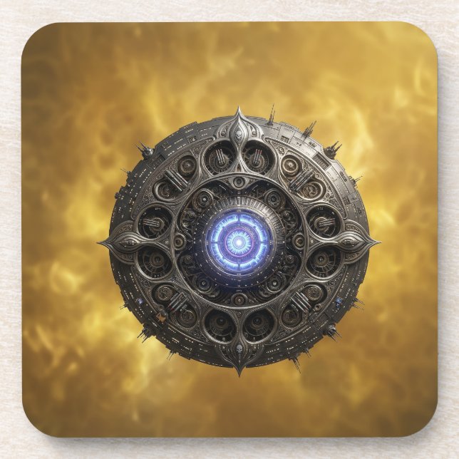 Manipulated Julia Fractal On Gold Background Coaster (Front)