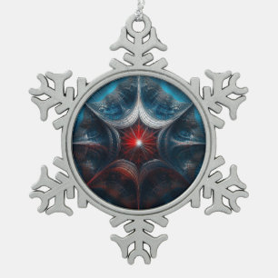 Manipulated Mandelbrot with Starburst Centre  Snowflake Pewter Christmas Ornament