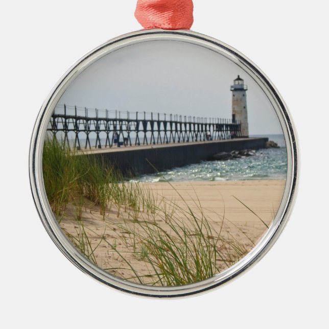 Manistee Lighthouse Metal Tree Decoration (Front)
