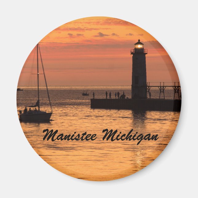 Manistee, Michigan Lighthouse Sunset Magnet (Front)