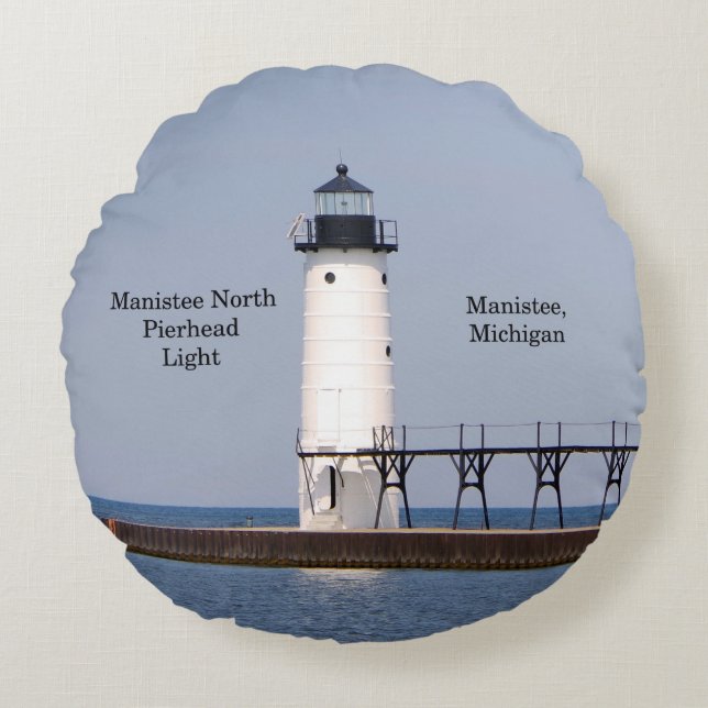 Manistee North Pierhead Light round pillow (Front)