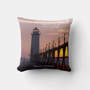 Manistee North Pierhead Light square pillow