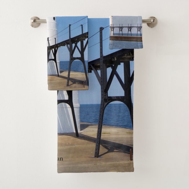Manistee North Pierhead Light towel set (Insitu)