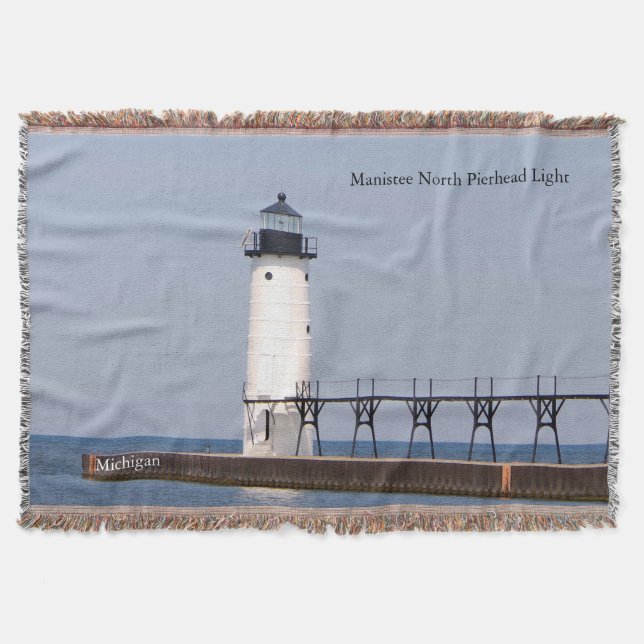 Manistee North Pierhead Light woven blanket (Front)