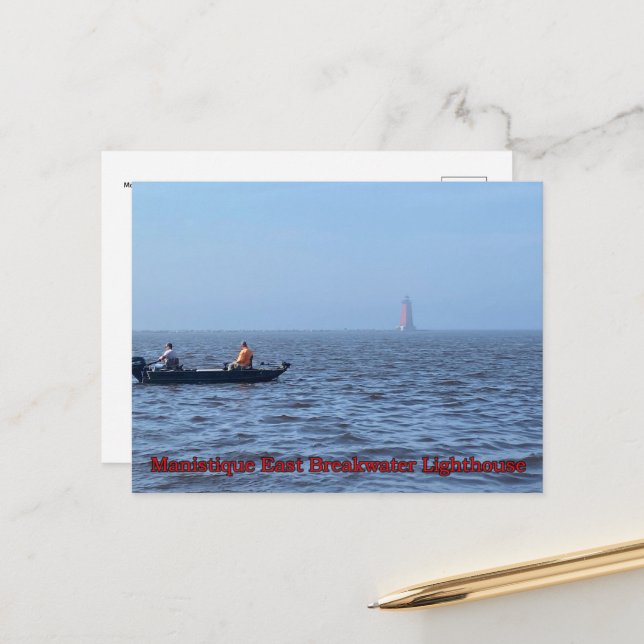Manistique East Breakwater Lighthouse Postcard (Front/Back In Situ)