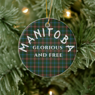 Manitoba Motto and Tartan Ceramic Tree Decoration