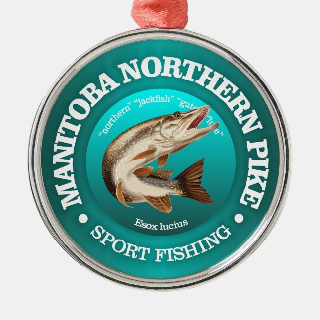 Manitoba Pike Fishing Metal Tree Decoration (Front)