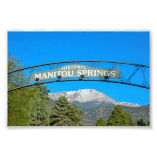 Manitou Springs Sign Framing Pikes Peak, Colorado